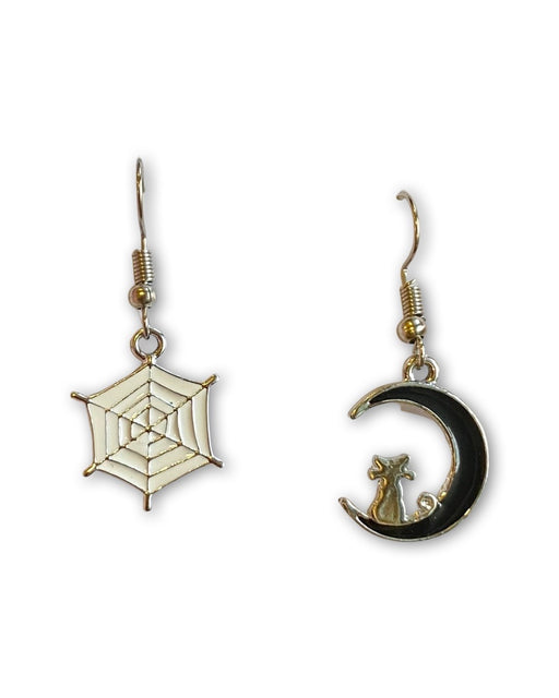 Crescent and the web drop earring