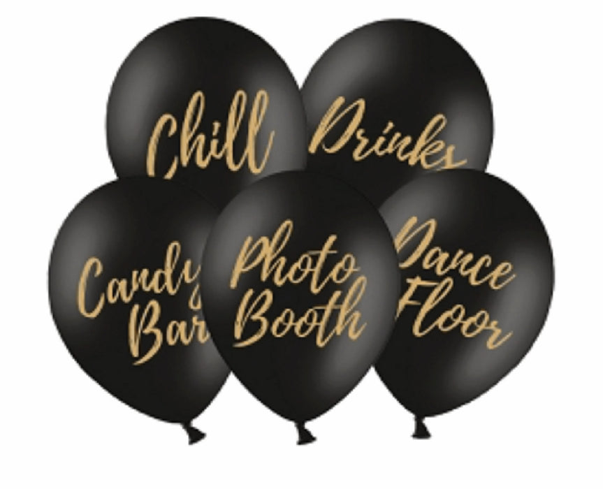 Balloons 30cm, Candy Bar, Chill, Dance Floor, Drinks, Photo Booth, Pastel Black