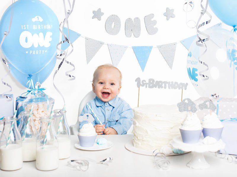 Cupcake toppers 1st Birthday, silver