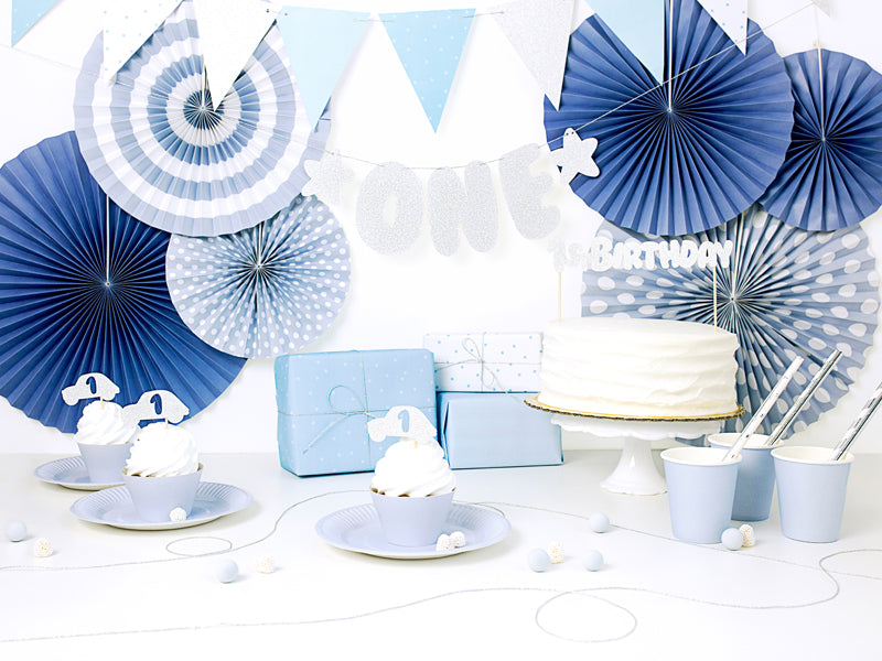 Cupcake toppers 1st Birthday, silver