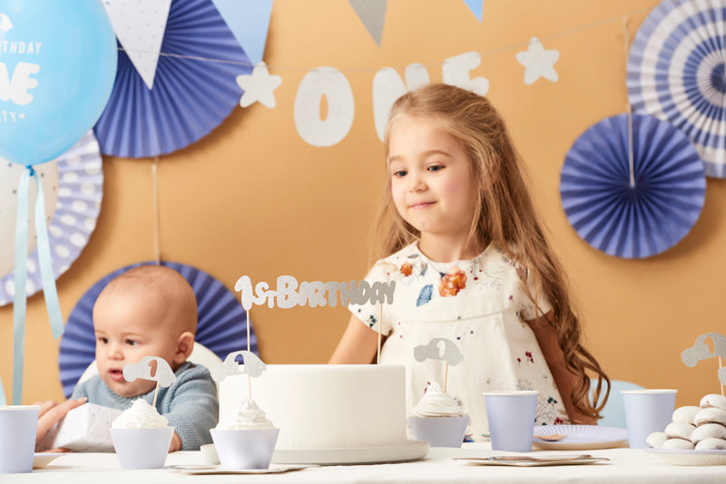 Cupcake toppers 1st Birthday, silver