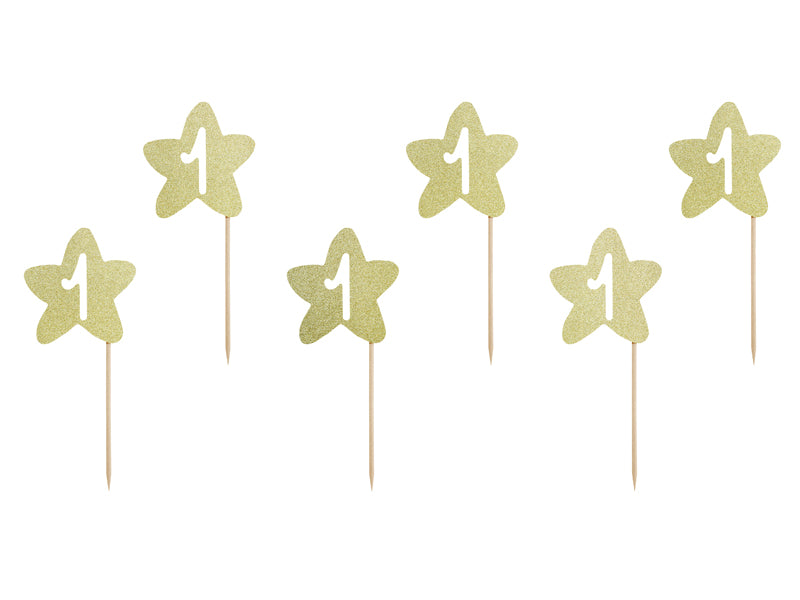 Cupcake toppers 1st Birthday, gold
