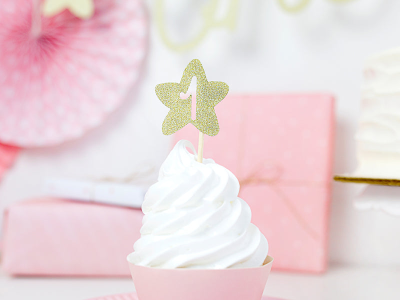 Cupcake toppers 1st Birthday, gold