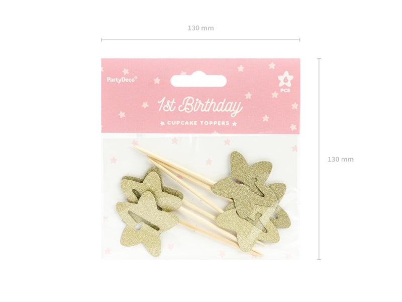 Cupcake toppers 1st Birthday, gold