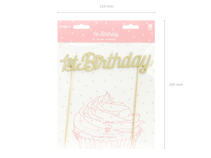 Cake topper 1st Birthday, gold