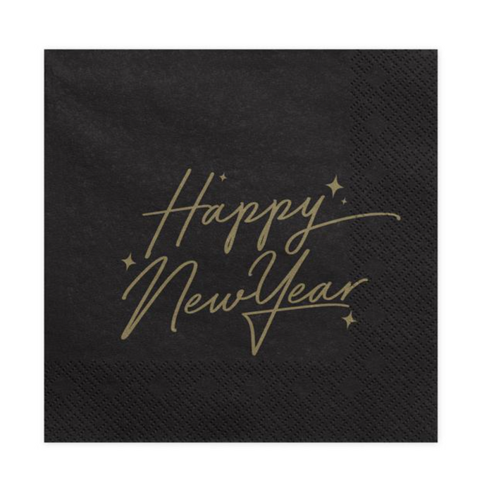 Napkins Happy New Year, Black